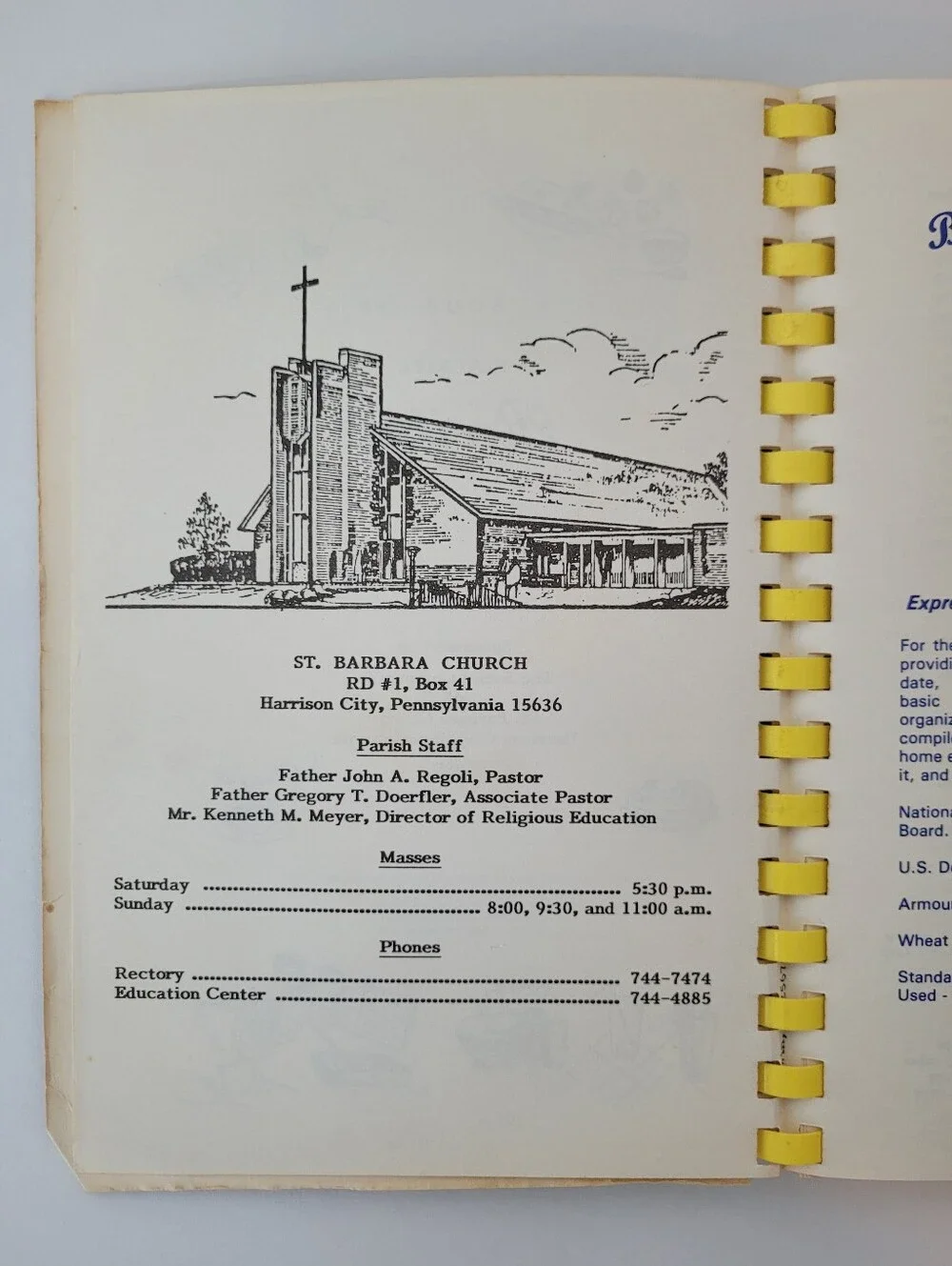 The St Barbara Church Cookbook from Harrison City, PA is a vintage spiral-bound